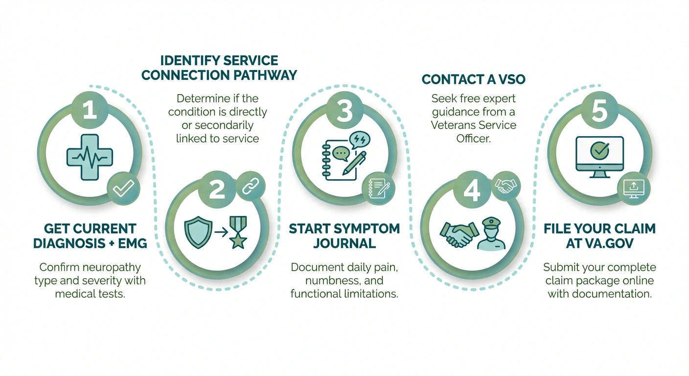 Five-step action plan for veterans filing a VA disability claim for peripheral neuropathy