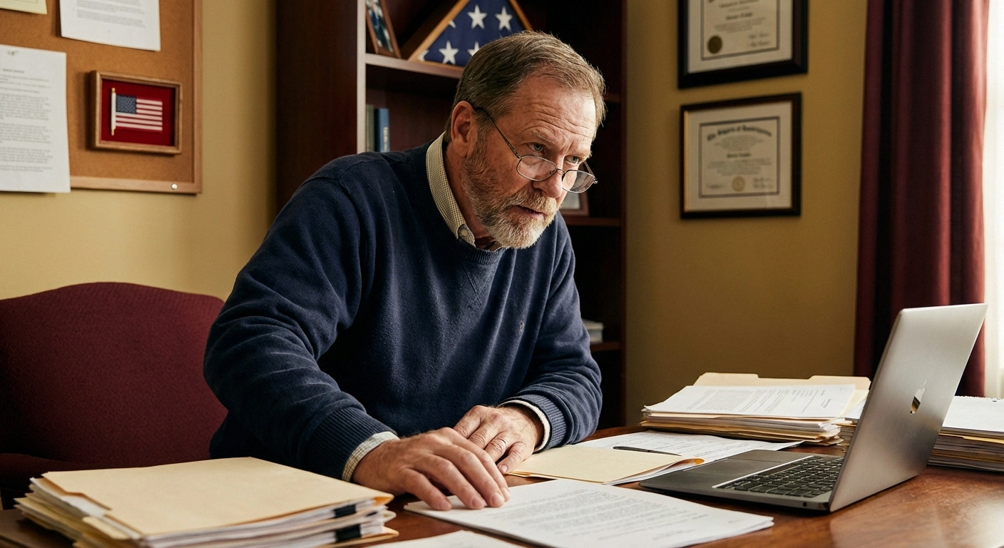 Veteran reviewing VA disability claim paperwork for peripheral neuropathy rating