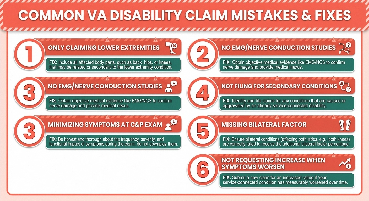 Six common mistakes veterans make that lower their neuropathy VA disability rating with tips to avoid each one