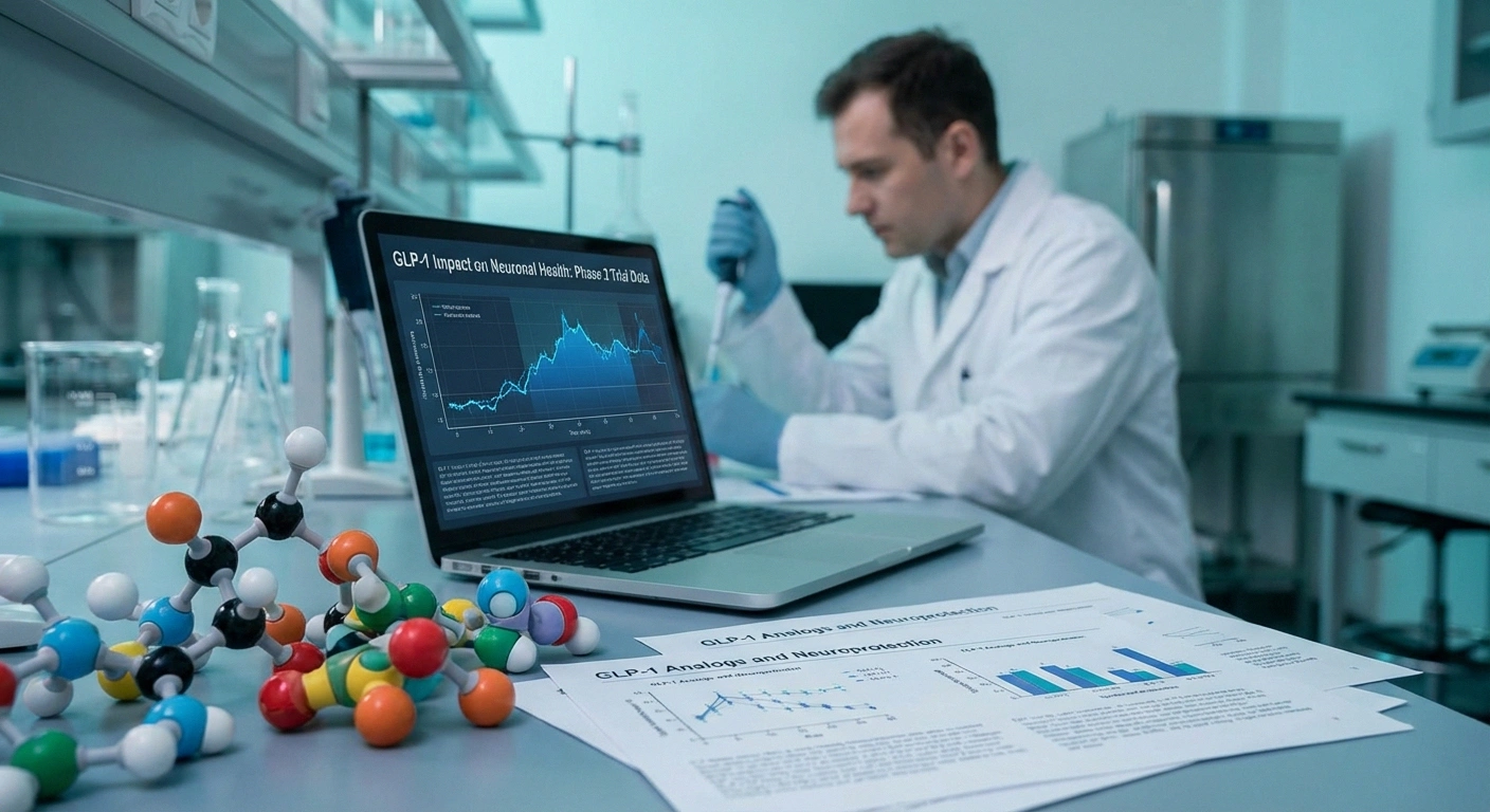 Scientific research setting representing ongoing clinical trials studying the effects of GLP-1 drugs on neuropathy and nerve health