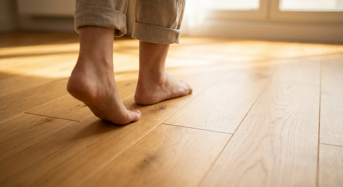 Bare feet on smooth floor — many neuropathy patients feel sensations like walking on sand even on perfectly smooth surfaces