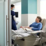 Patient comfortably reading during a therapeutic plasma exchange session in a modern apheresis suite