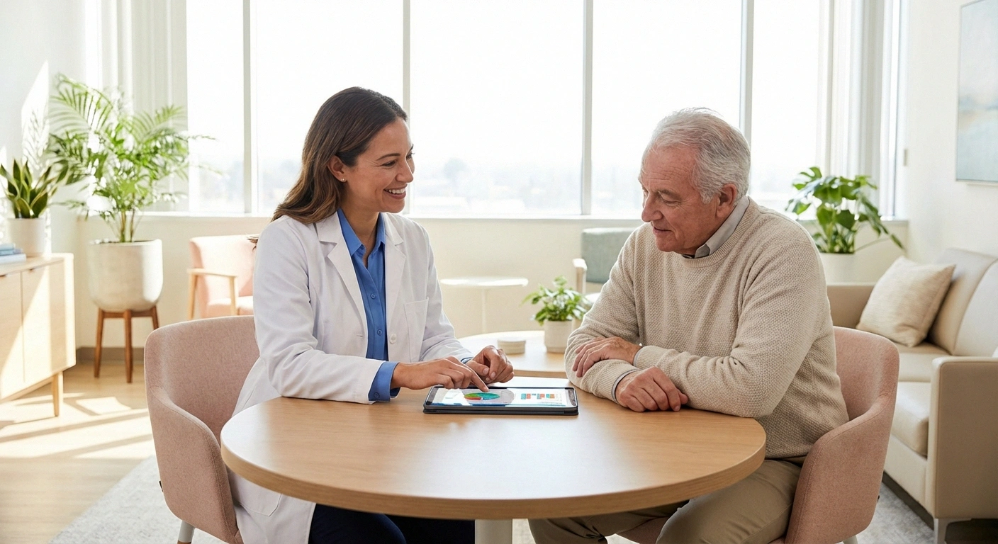 Doctor and patient reviewing neuropathy diagnosis results together during a neurology consultation