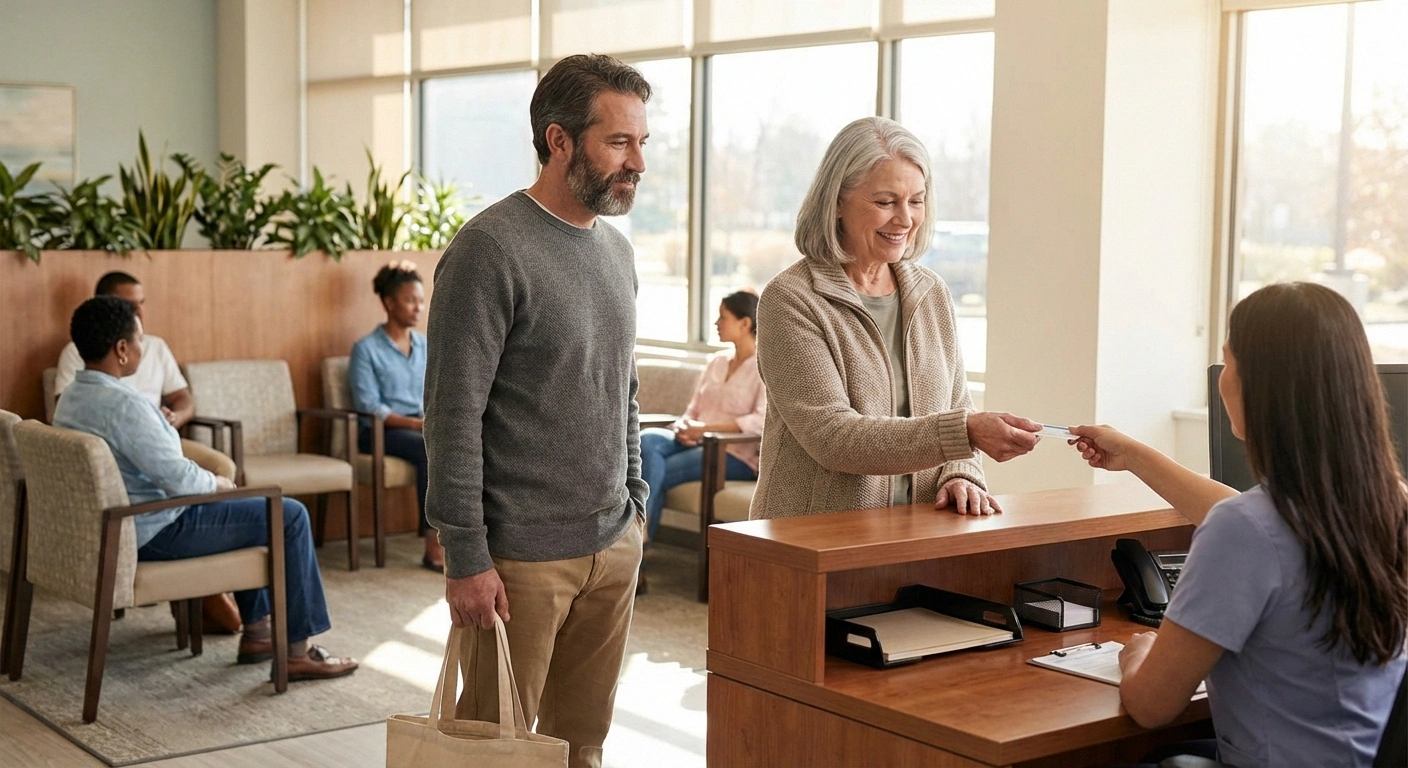 Neuropathy patient with companion arriving prepared at neurology appointment
