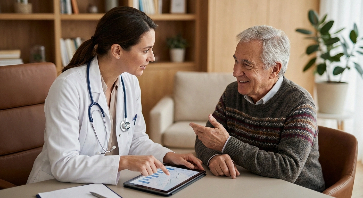 Neurologist reviewing neuropathy test results with patient during consultation