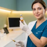 Medical professional holding platelet-rich plasma PRP vial for neuropathy nerve pain treatment