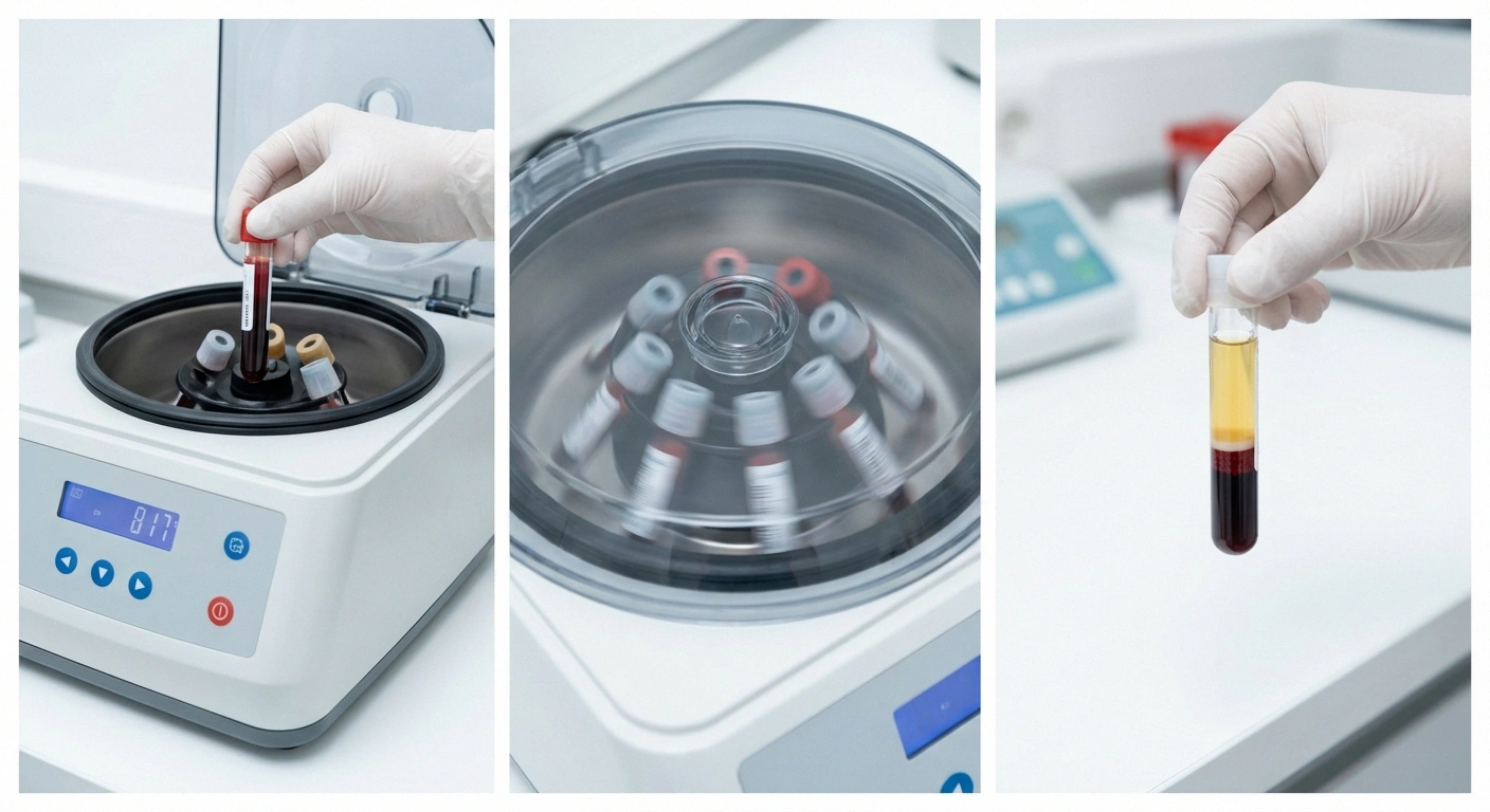 Medical centrifuge separating platelet-rich plasma from blood for PRP therapy preparation