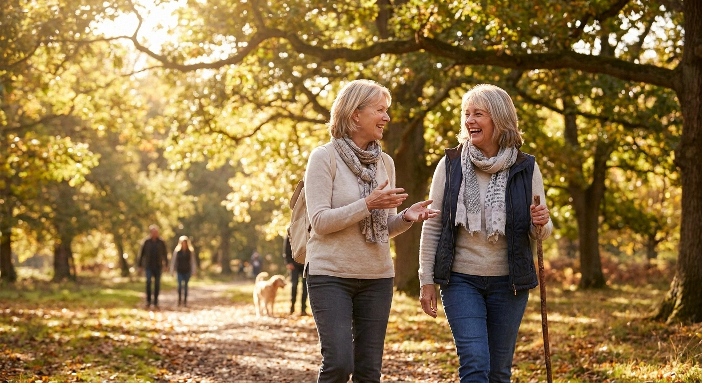 Woman living actively with sarcoidosis neuropathy — walking and staying connected with supportive community
