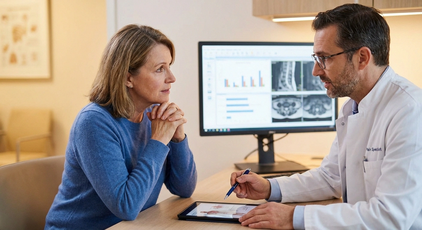 Patient discussing scrambler therapy options with a pain management specialist