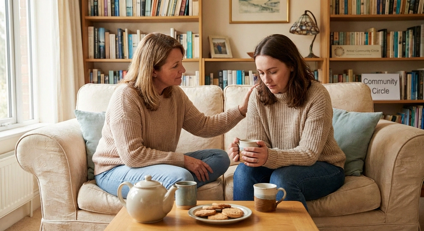 Two women sharing tea representing community support for people living with Sjögren's syndrome neuropathy