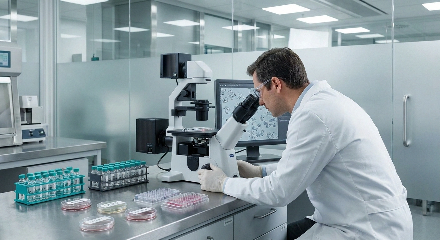 Stem cell research laboratory studying mesenchymal stem cells for peripheral neuropathy treatment