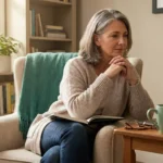 Woman researching stem cell therapy for neuropathy on laptop with careful consideration