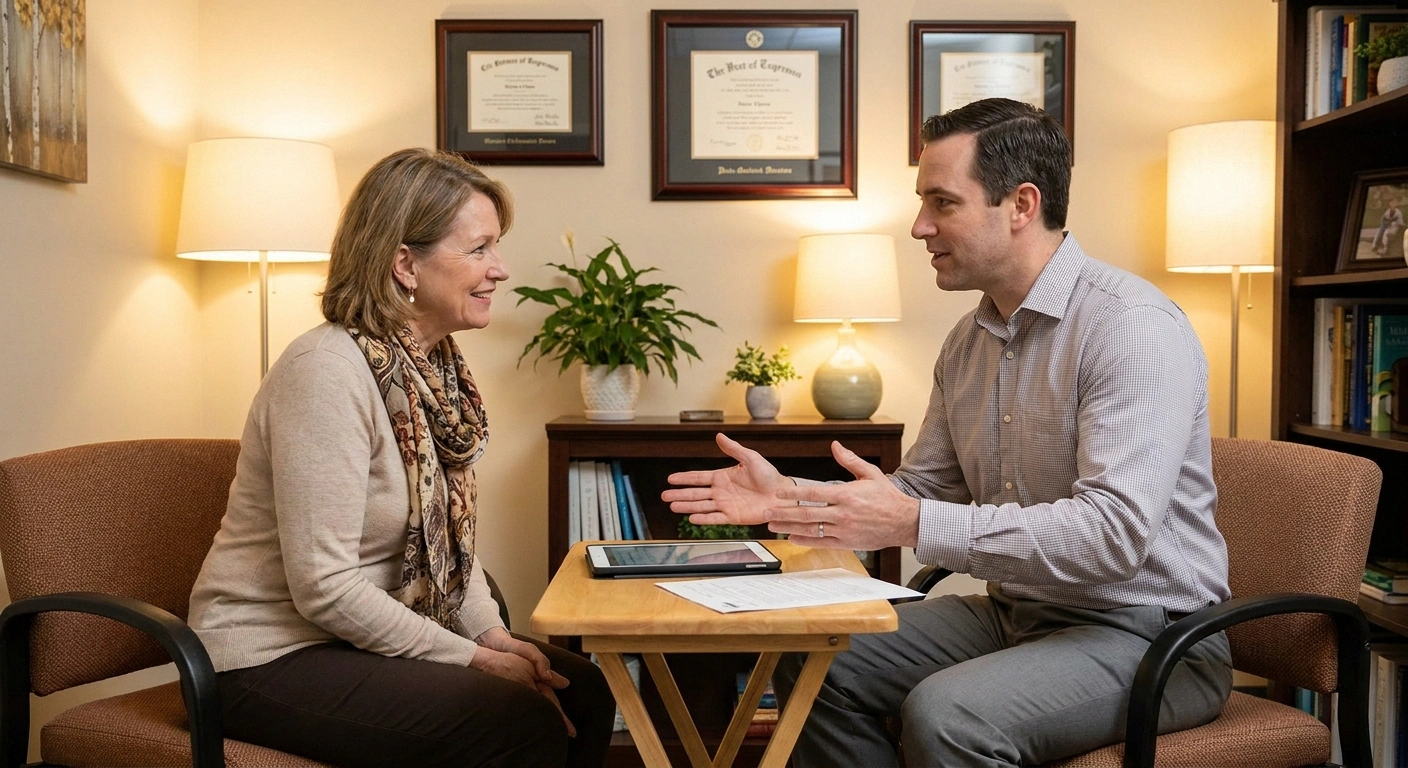 Doctor explaining tramadol versus gabapentin options for neuropathic pain management
