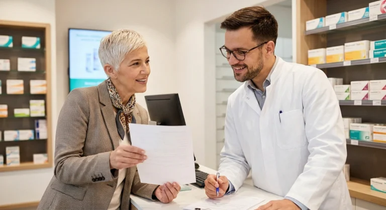 Patient discussing tramadol prescription for neuropathy with pharmacist — understanding benefits and risks