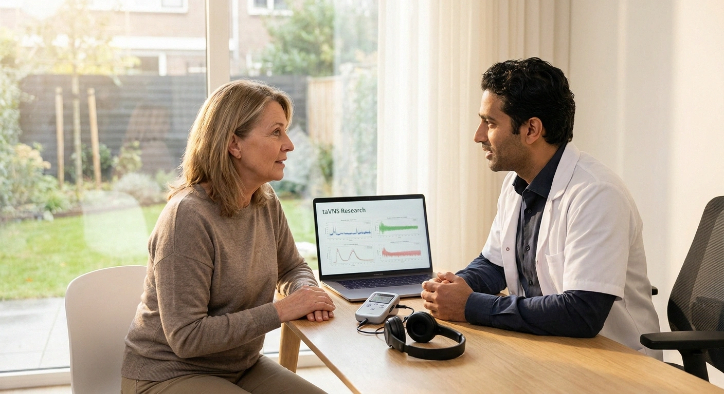 Patient discussing vagus nerve stimulation as a neuropathy treatment option with her neurologist