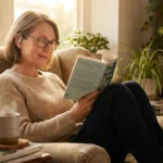 Patient using a transcutaneous auricular vagus nerve stimulation device at home as part of her neuropathy management routine
