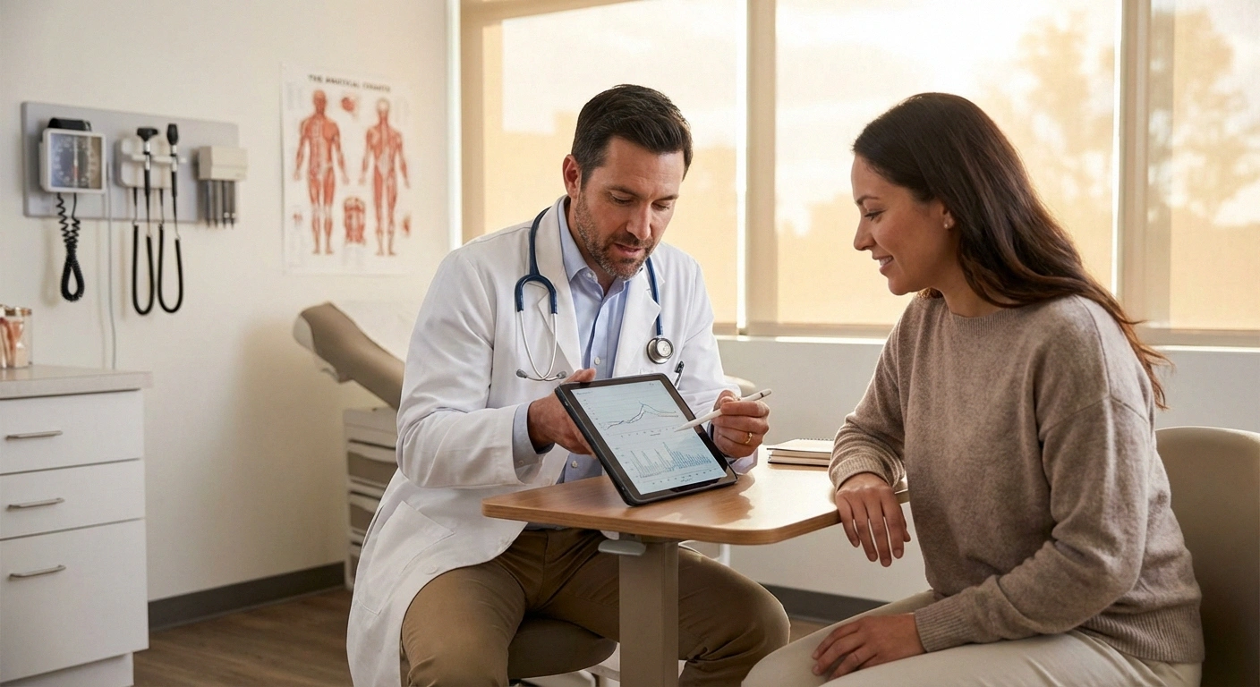 Doctor reviewing nerve test results with patient during vasculitic neuropathy diagnostic evaluation