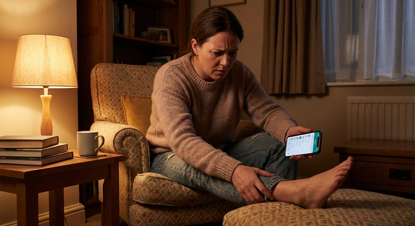 Person noticing sudden leg weakness and calling doctor due to urgent vasculitic neuropathy warning signs