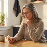 Woman reading medication label for venlafaxine — managing neuropathy pain with an SNRI antidepressant