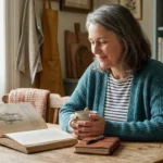 Woman reading about the blood-nerve barrier at her kitchen table — learning the science behind peripheral neuropathy
