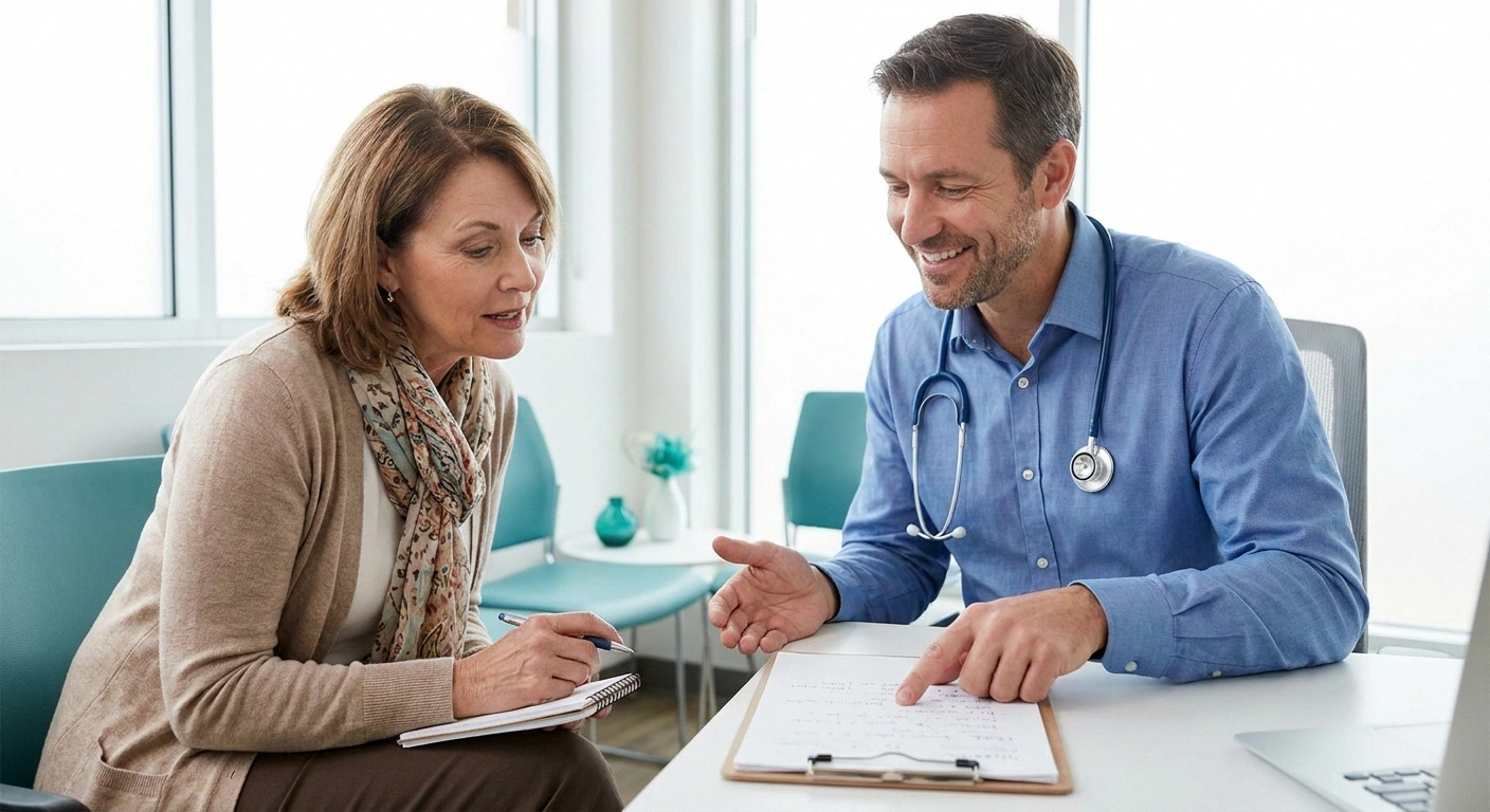 Patient discussing compounded pain cream prescription options with her doctor