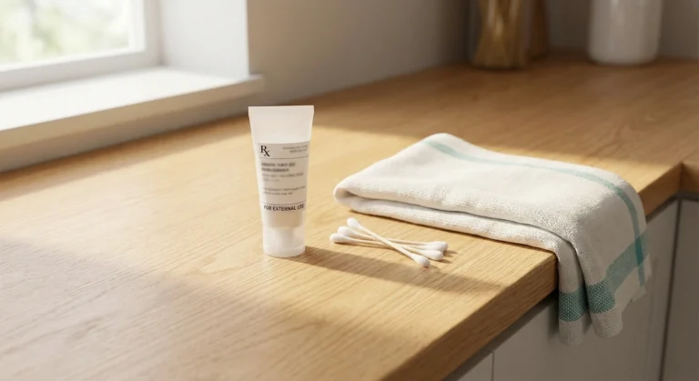 Small pharmacy tube of compounded pain cream for neuropathy on a clean kitchen counter