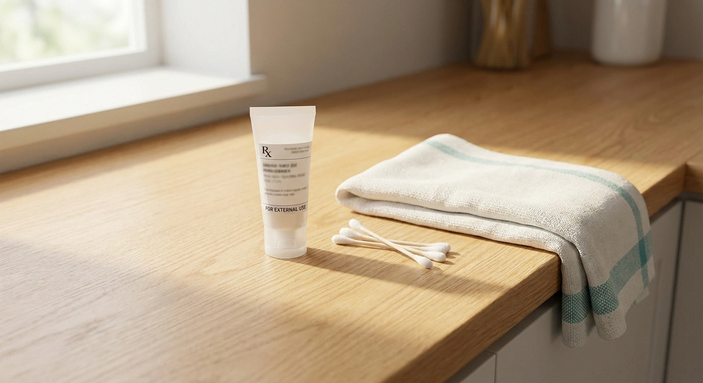 Small pharmacy tube of compounded pain cream for neuropathy on a clean kitchen counter