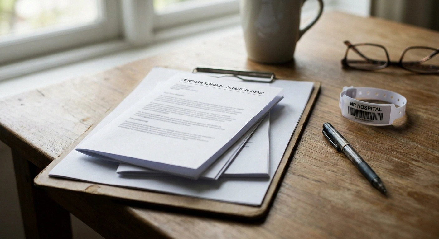 A stack of identical pre-operative neuropathy summaries ready to hand to each clinician involved in the surgery.