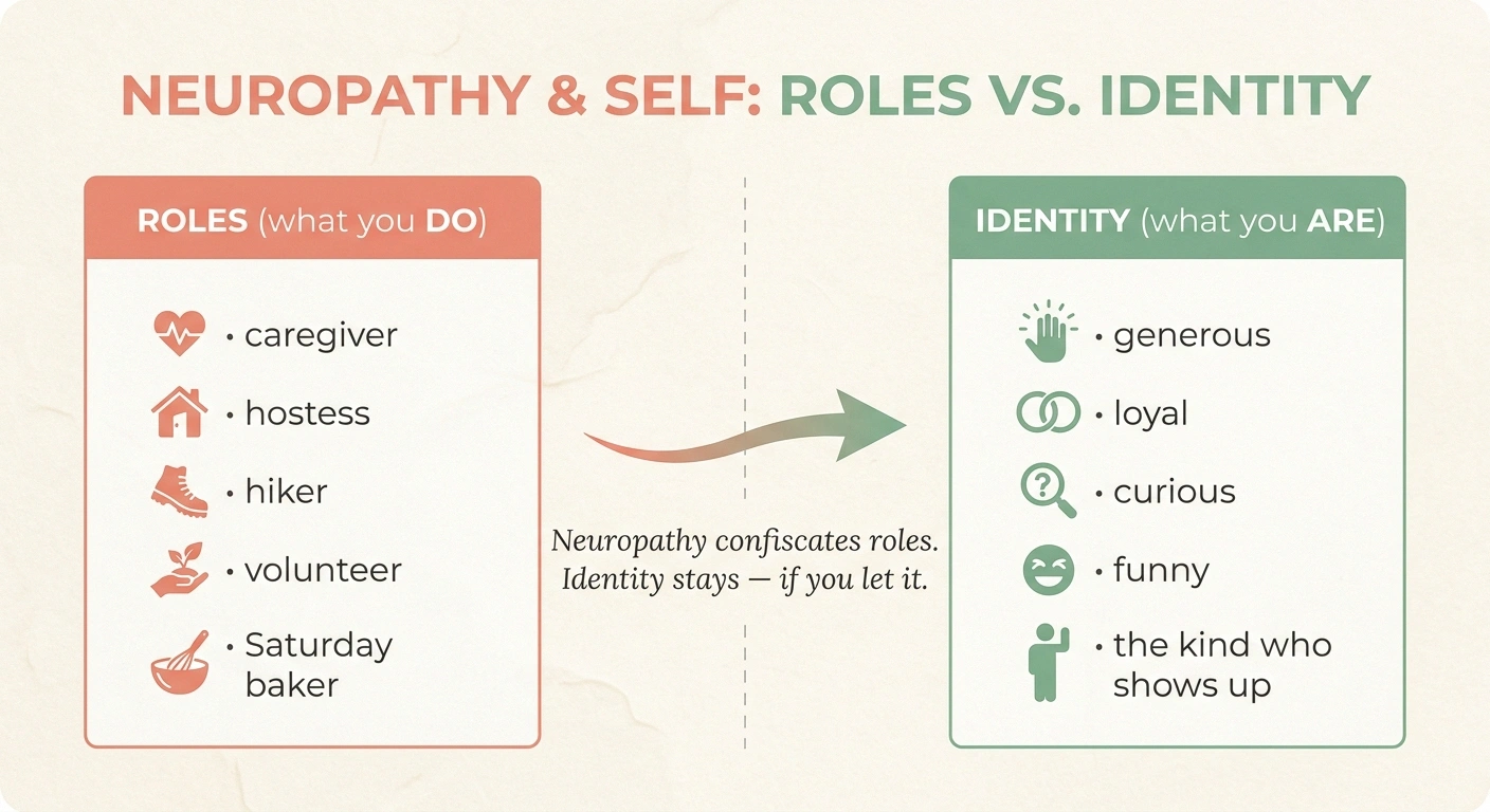 Infographic distinguishing roles from identity in chronic illness adaptation