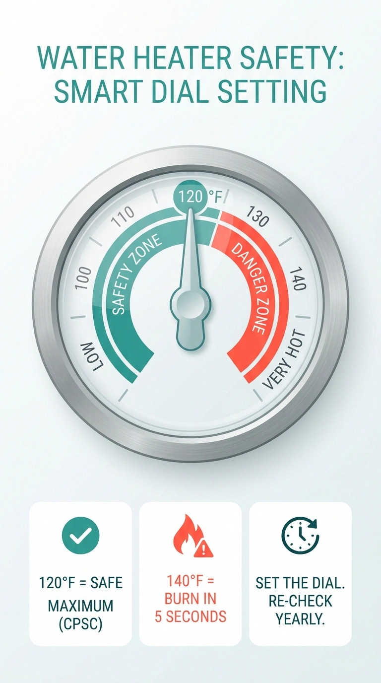 Water heater dial set to 120&deg;F &mdash; safe maximum to prevent scalding burns with neuropathy