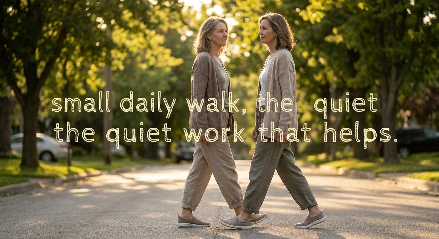 Woman taking a gentle morning walk in her neighborhood — daily movement to support neuropathy medication