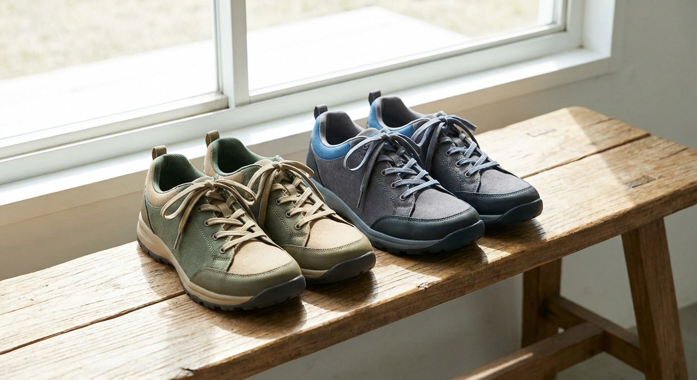 Two pairs of identical walking shoes for daily rotation — extends shoe life and protects neuropathy foot health
