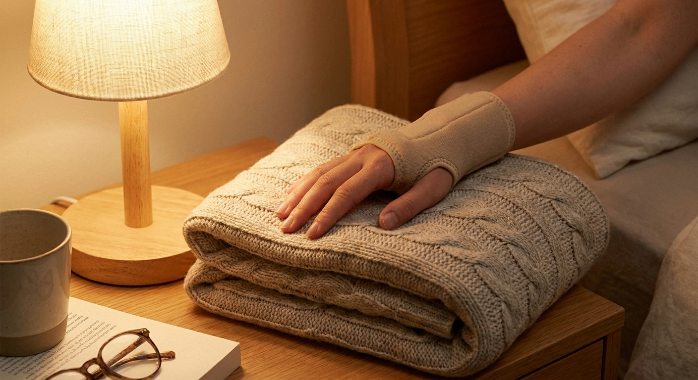 Wrist splint worn at night for carpal tunnel syndrome related to rheumatoid arthritis