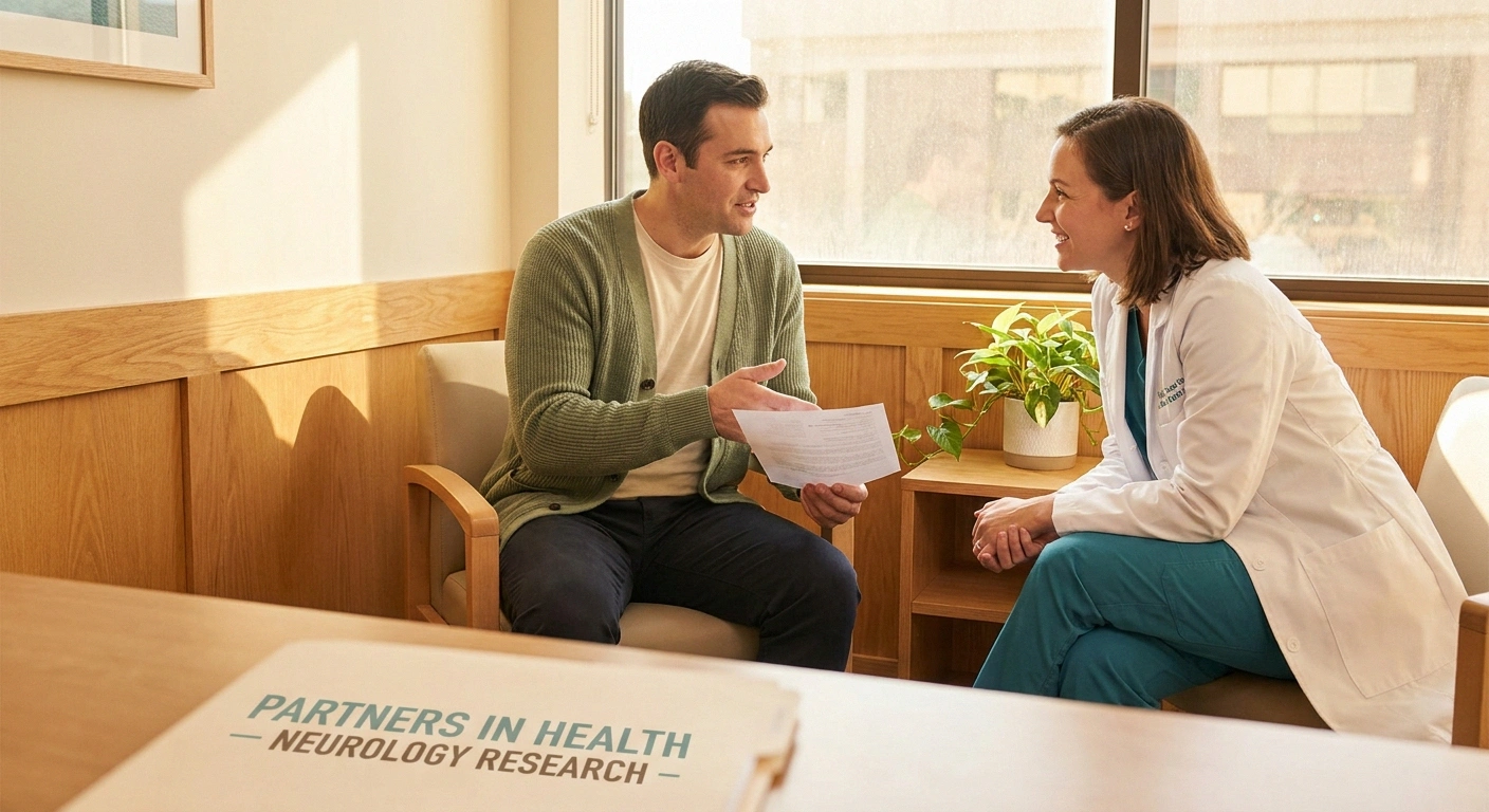 Patient discusses new neuropathy medication options with neurologist during clinic visit.