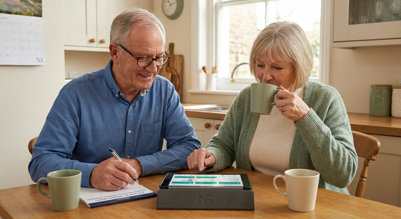 Couple planning follow-up appointments together during diabetic amyotrophy recovery