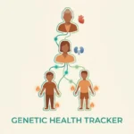 Multi-generational family tree illustration showing the hereditary pattern of Fabry disease with members affected by burning extremities, kidney failure, and heart disease.