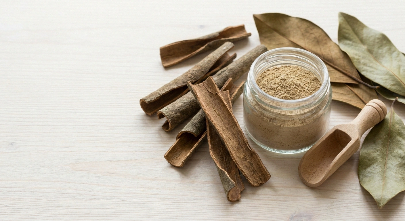 Dried Magnolia officinalis bark strips and powder, the source of honokiol and magnolol compounds