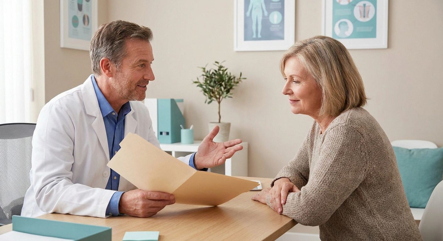Patient discussing travel history and unexplained skin patches with her doctor