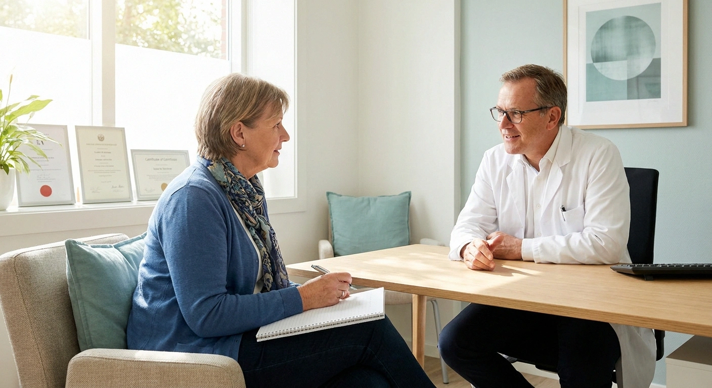 Patient with notebook discussing metoclopramide prescription options with her doctor