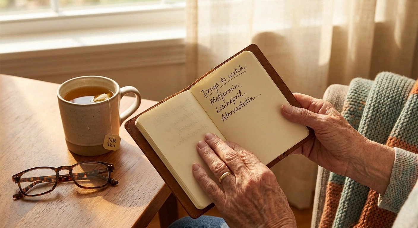 Patient's handwritten notes about new neuropathy treatments including mirogabalin and other pipeline drugs