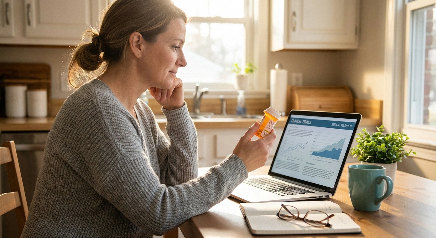 Patient researching mirogabalin and duloxetine options for chemo-induced peripheral neuropathy at home
