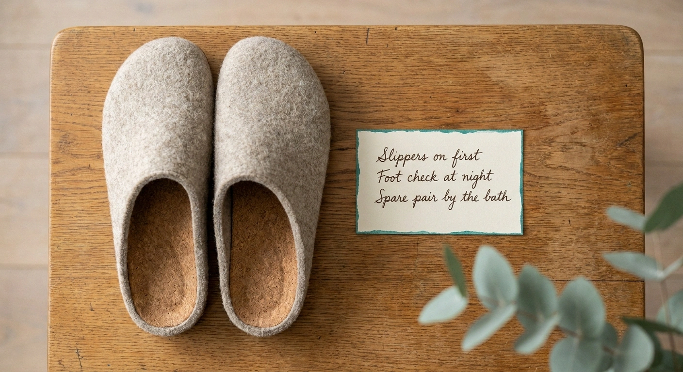 Simple foot safety routine for neuropathy — indoor slippers and a daily check