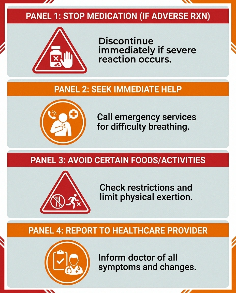 Four-panel medical alert infographic showing warning signs to watch for in the first weeks of carbamazepine treatment
