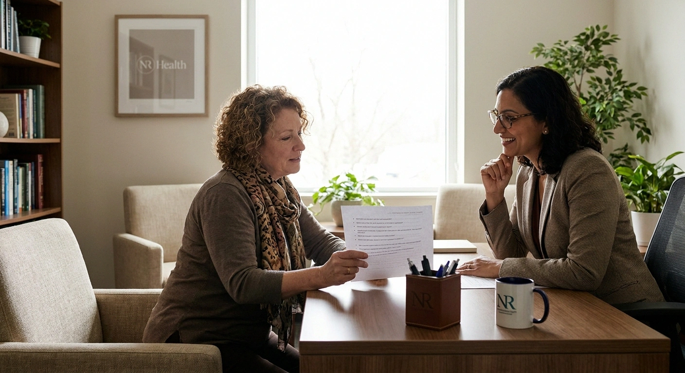 Patient discusses tirzepatide nerve symptoms with her endocrinologist using a prepared list of questions.