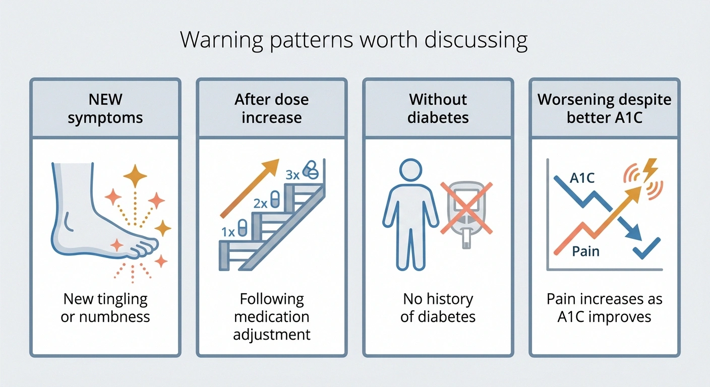 Four warning patterns suggesting tirzepatide-related neuropathy that should prompt a doctor conversation.
