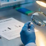 Researcher examining unlabeled investigational pill — VX-993 sodium channel blocker for diabetic neuropathy