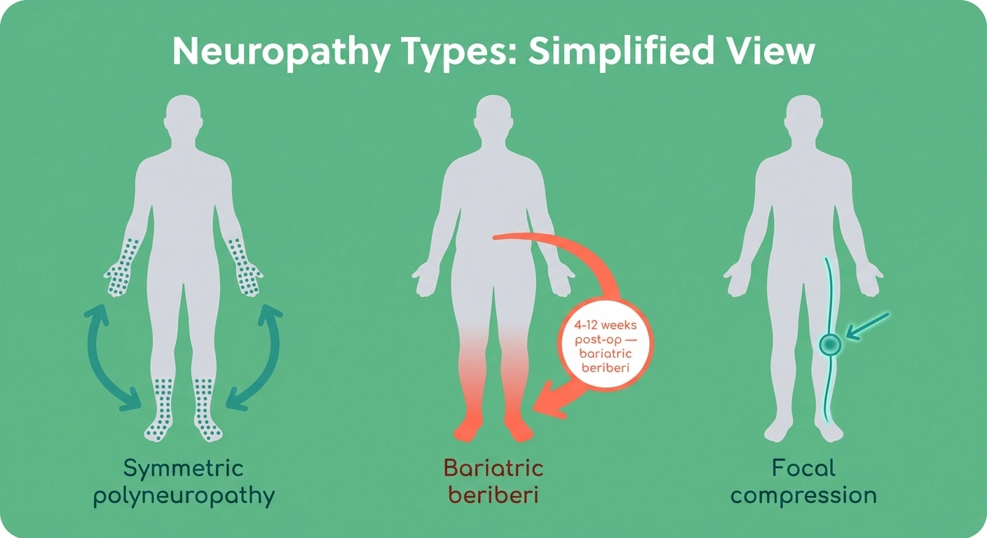 Three post-bariatric neuropathy patterns compared: symmetric polyneuropathy, beriberi, focal compression
