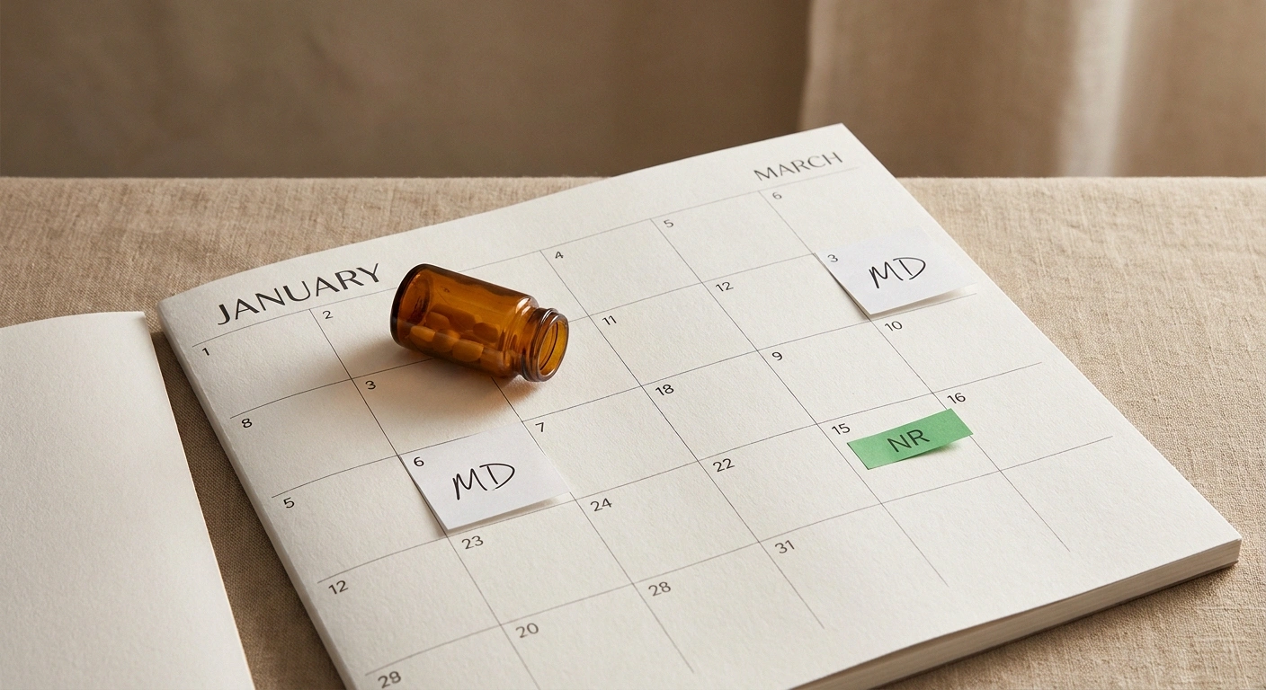 Calendar with post-bariatric supplement and follow-up appointment reminders across months