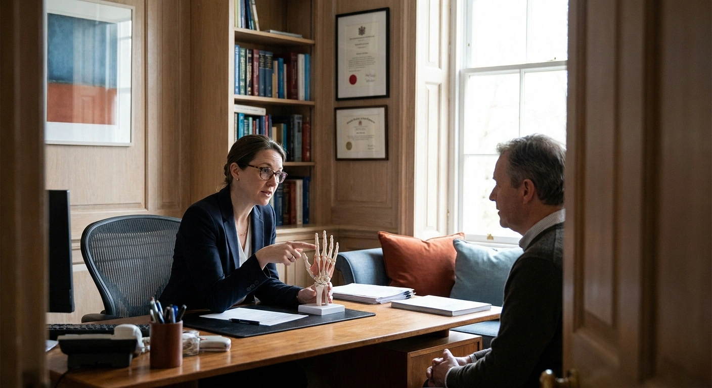 Patient meeting with a neurologist to sort out carpal tunnel from peripheral neuropathy