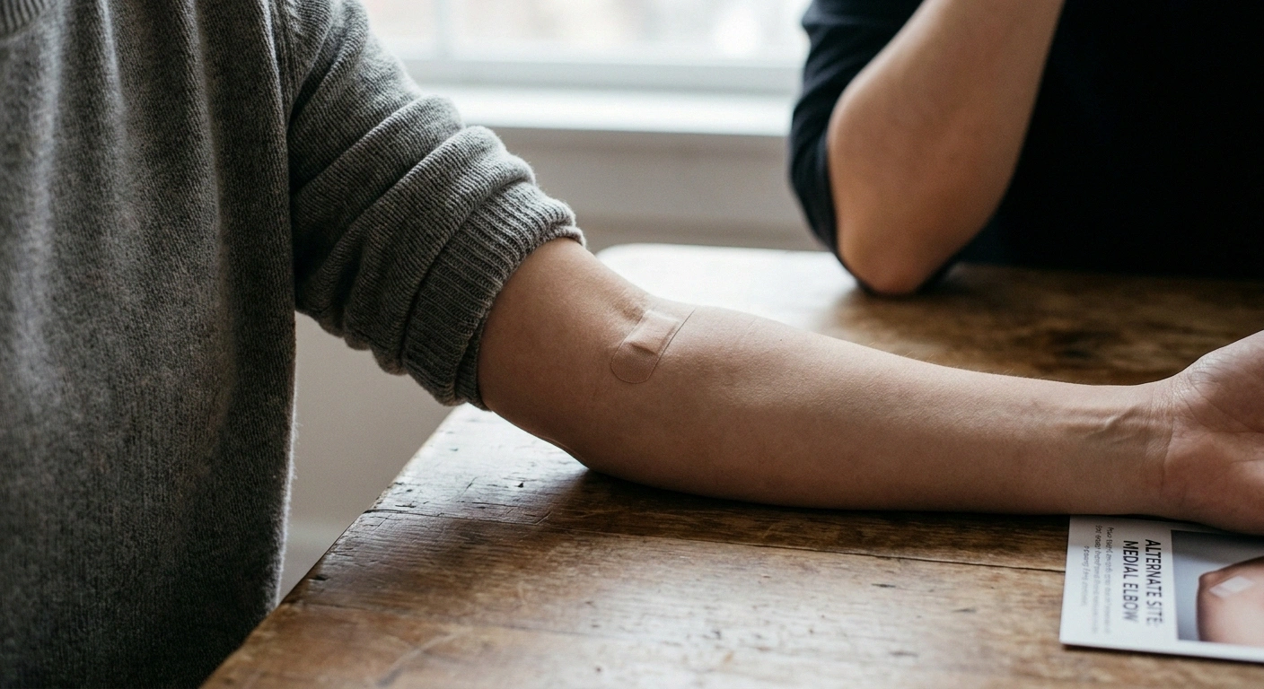 Close-up of the elbow area, illustrating the cubital tunnel site where the ulnar nerve is compressed